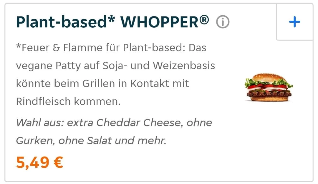 Der der Plant-based WHOPPER® ist weder vegan noch vegetarisch!
